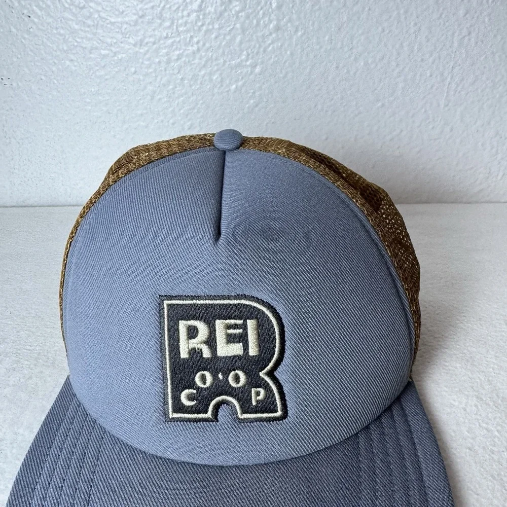 REI CO-OP  Trucker Hat One Size Adjustable Snapback Blue Brown Cap Mesh Back